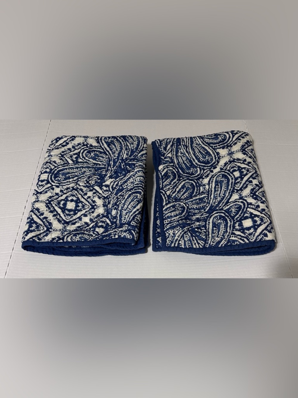 Pottery Barn Set Of 2 Blue & White Quilted Standard Shams. Cotton. Envelope back